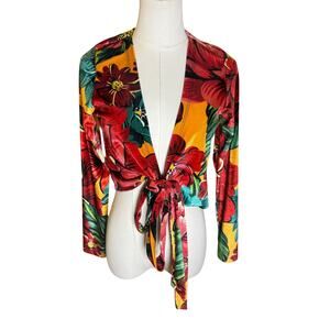 FARM Rio Tropical Floral Tie Front Crop Top Bolero Cardigan Size Medium NWOT